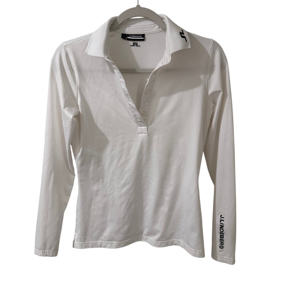 J.Lindeberg Tour Tech Long Sleeve Golf Polo Shirt White Size S Bridge Logo EUC - Picture 2 of 13